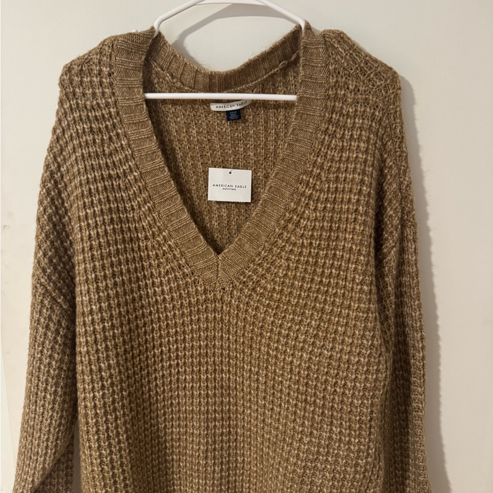 American Eagle Outfitters Women's Brown V-Neck Sweater